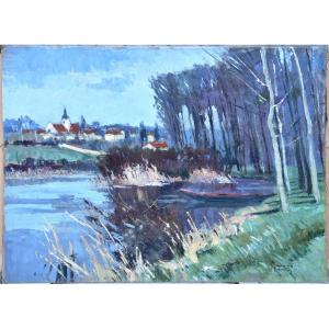Maurice Martin "edge Of The Pond" Oil On Canvas 46x55